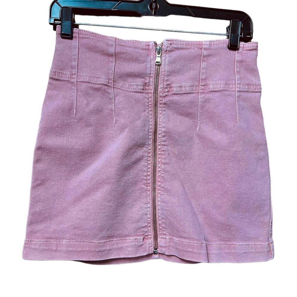 We The Free Pink Denim Zip-Up Mini Skirt Size 29/8